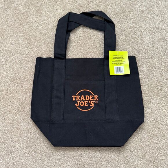 Trader Joes Halloween Mini Canvas Tote Bag Trick or Treat Black Orange NWT - Picture 3 of 3